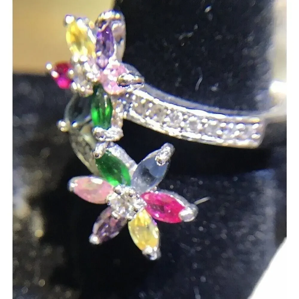 Robson Jewelers Multicolored Ring Sz9 FlowerDesign Silver 925 (Stones Simulated)